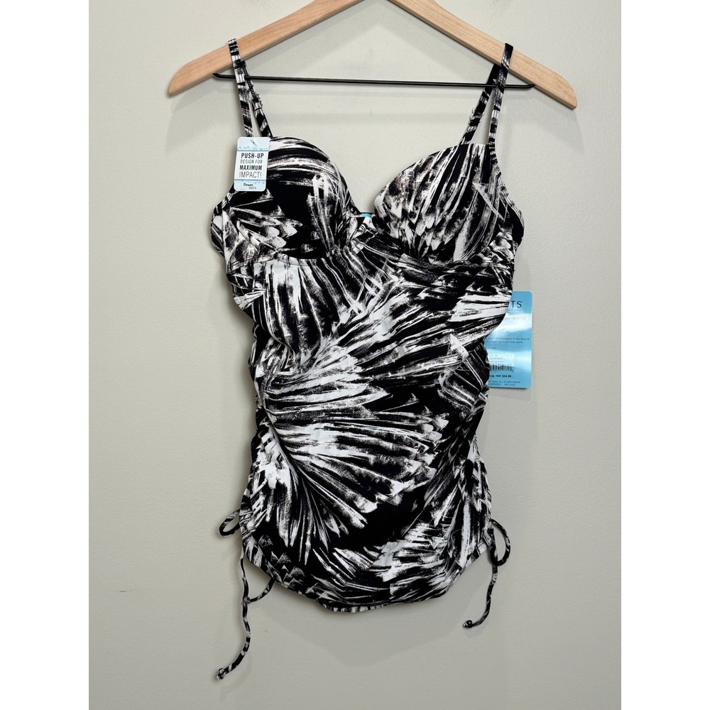 NWT Love Your Assets Sara Blakely SPANX Tankini Swim Top Black White Push Up M
